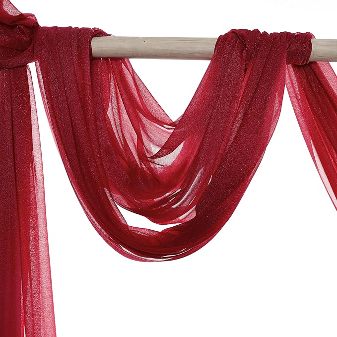Apple Red Sheer Chiffon Drape Panel, 30 In x 50 Ft Wedding Arch Fabric