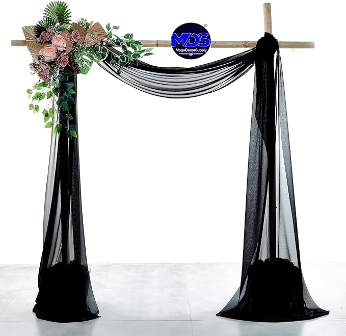 MDS Halloween Chiffon Draping Fabric - 2 Panel, 30" Wide x 40ft Long - Sheer Spooky Arbor & Canopy Drapery for Haunted House Backdrops, Party Ceilings, DIY Costumes & Themed Events - Black