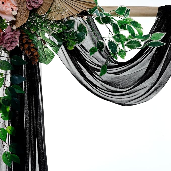 Backdrop Fabric in Black Sheer Chiffon, 30 x 40 Ft Glitter Drape