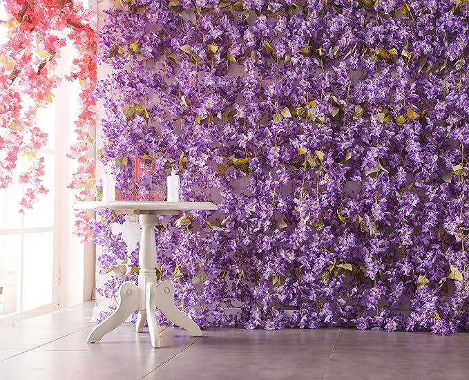 Flower Garland, Artificial Hydrangea Vine Flowers, Hanging Fake Hydrangeas Vine for Room Anniversary Wedding Birthday Christmas Wall Arch Decor, 2 Pcs, Floral Garland, Purple Flower
