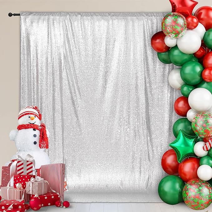 Backgrounds - Silver Sparkly Sequin Backdrop, 8ft x 8ft