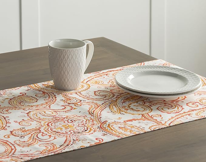 Maison d' Hermine Table Runner 100% Cotton Single Layer Table Runners 36 inches Long for Thanksgiving Christmas Decorations Home Kitchen Dining Party Wedding (Palatial Paisley, 14.5" x 36")