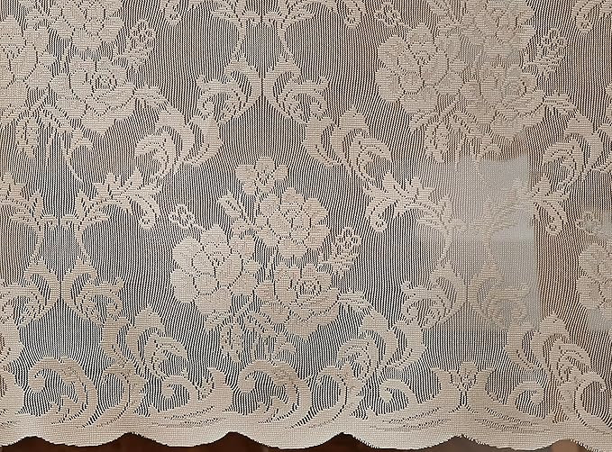 LinenZone Linen Round Tablecloth for Rustic Vintage Decor. Sheer Lace Works Great As Wedding, Thanksgiving or Christmas Tablecloth (Mia 48 Round, Linen)