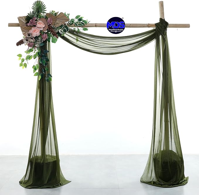 MDS Halloween Chiffon Draping Fabric - 2 Panel, 30" Wide x 50ft Long - Sheer Spooky Arbor & Canopy Drapery for Haunted House Backdrops, Party Ceilings, DIY Costumes & Themed Events - Olive Green