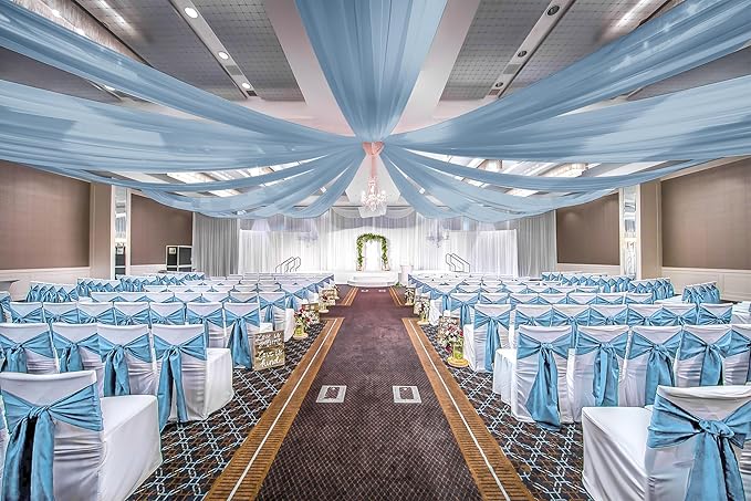 6 Panels Dusty Blue Ceiling Drapes for Wedding, 5ftx30ft Ceiling Drapes Cheesecloth Sheer Fabric Curtain Wedding Arch Draping Fabric Romantic Ceilings Decorations for Weddings Party Ceremony Stage