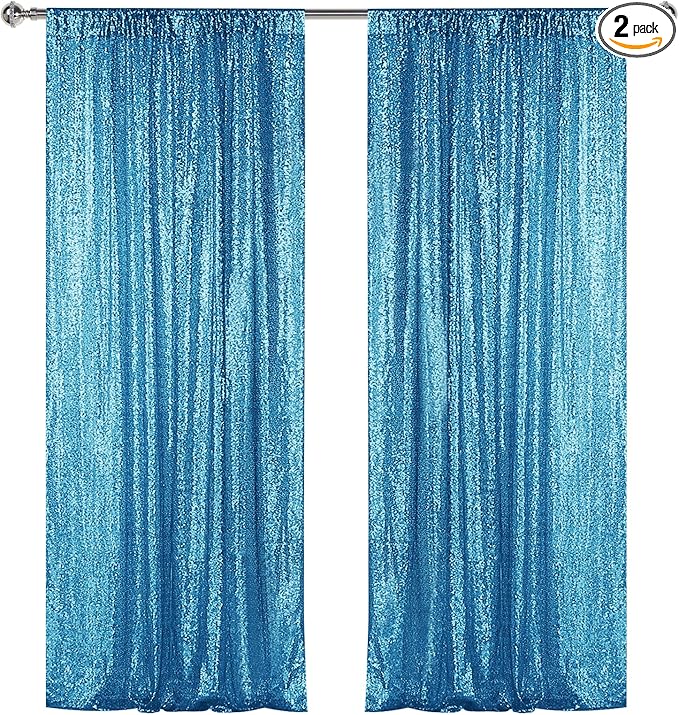 Sugargirl Turquoise Sequin Backdrop Curtain 2 Panels 2FTx8FT Glitter Turquoise Background Drapes Sparkle Photography Backdrop for Party Wedding Birthday Wall Decoration