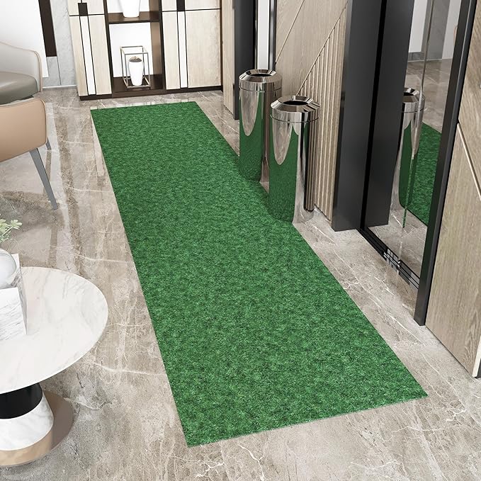 Ottomanson 2'7" x 14' Hallway Runner with Scraper Pile - Extra Durable Non-Slip Rug Mat for Indoor & Outdoor Use - Ideal for Kitchen, Entryway & Garage - High-Traffic Carpet, Green