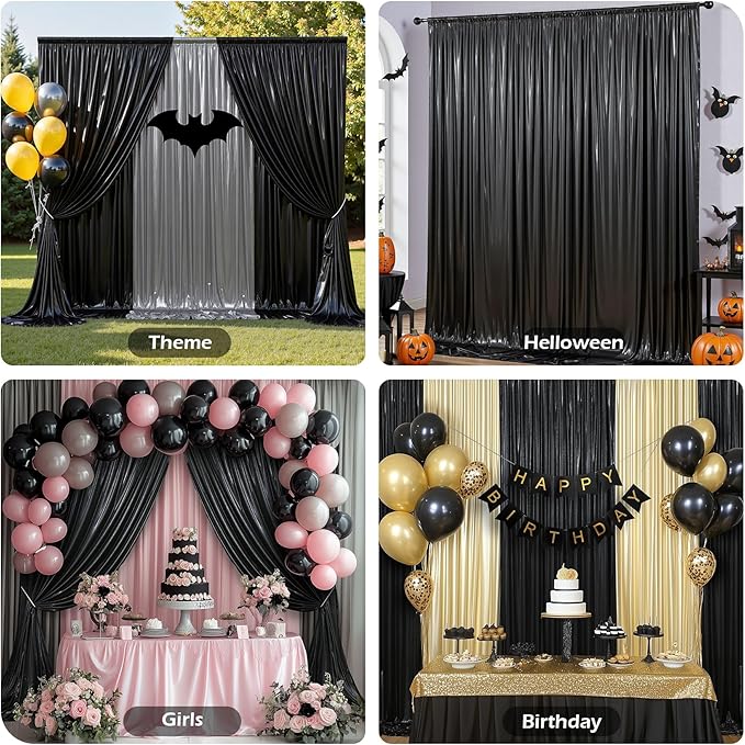 Backdrop Drape Black Sequin, 4 Panels, 20 x 10 ft Wrinkle-Free