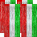 4 Pack Christmas Curtains, 3.28 FT x 7.05 FT Red Silver Green Foil Backdrop, Metallic Foil Fringe Curtains Party Streamer Picture Backdrop, Christmas Door Decorations Photo Props Party Supplies