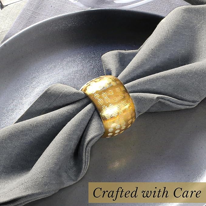 Napkin Rings, 12 Pack Round Gold Aluminum for Dinner Tables
