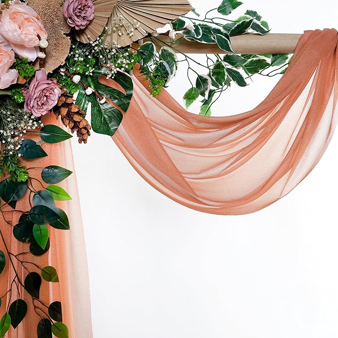 Backdrop Drape Fabric, Coral Peach Sheer Chiffon, 2 Panels 30 in x 100 ft
