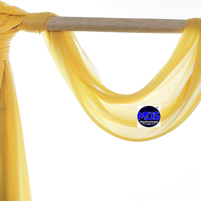MDS Halloween Chiffon Draping Fabric - 1 Panel, 30" Wide x 100ft Long - Sheer Spooky Arbor & Canopy Drapery for Haunted House Backdrops, Party Ceilings, DIY Costumes & Themed Events - Gold