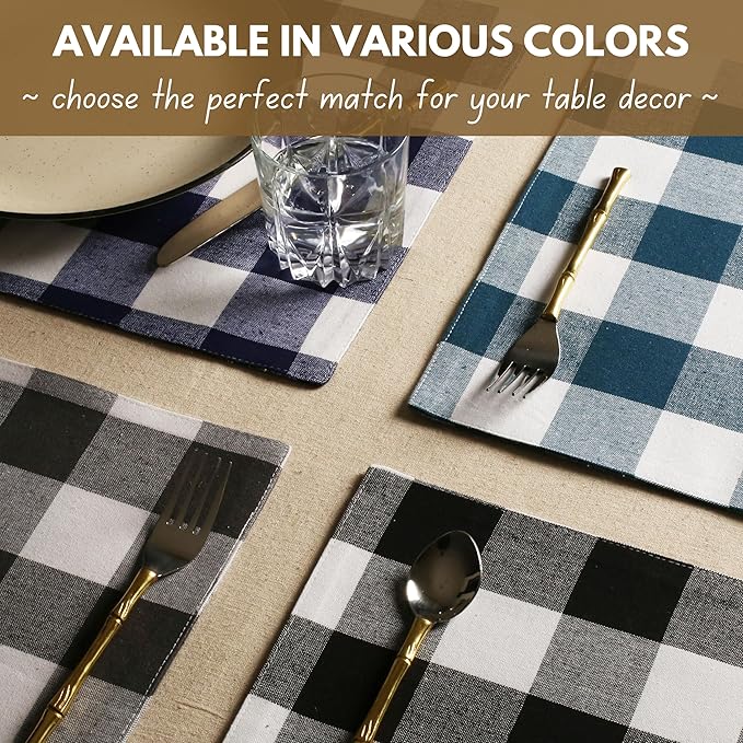 Native Fab Table Runner Buffalo Check Plaid 100% Cotton - 13x108 Inches Kitchen Dining Table Decoration for Indoor Outdoor Farmhouse Home Party Decor - Beige and White