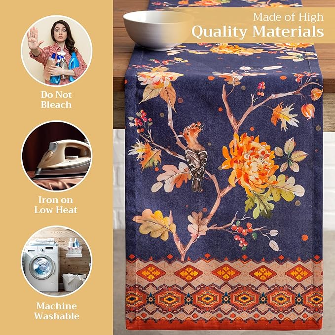 Maison d' Hermine Table Runner 100% Cotton Single Layer Table Runners 72 inches Long for Thanksgiving Christmas Decorations Home Kitchen Dining Party Wedding (Kelim - Infinity, 14.5" x 72")