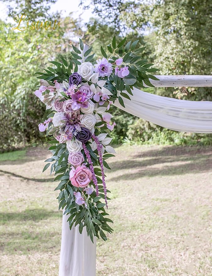 Artificial Silk Flower Swag Set with Purple Dahlia and Rose, 40 Inch