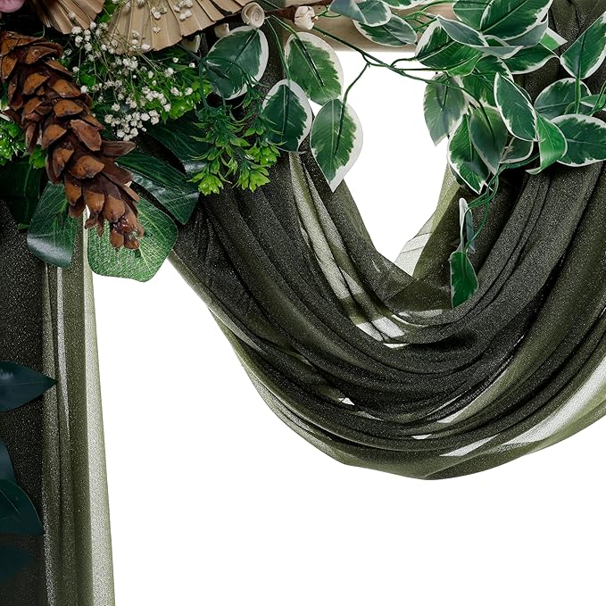 Olive Sheer Chiffon Backdrop Drape, 30 in x 40 ft Glitter Panel