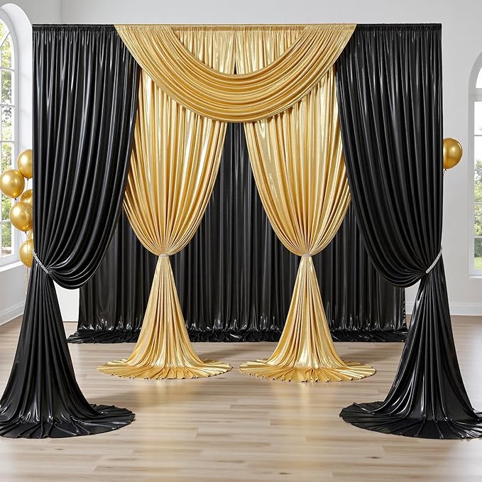 Backdrop Drape Black Sequin, 4 Panels, 20 x 10 ft Wrinkle-Free