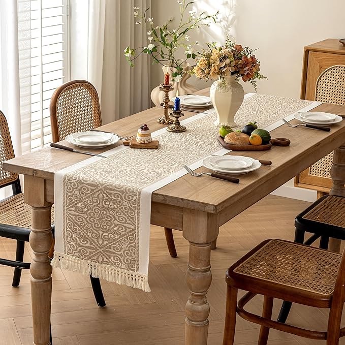 Table Runners 72 Inches Long Waterproof Boho Table Runner with Tassel Fringe,Table Runner for Party Coffee Table