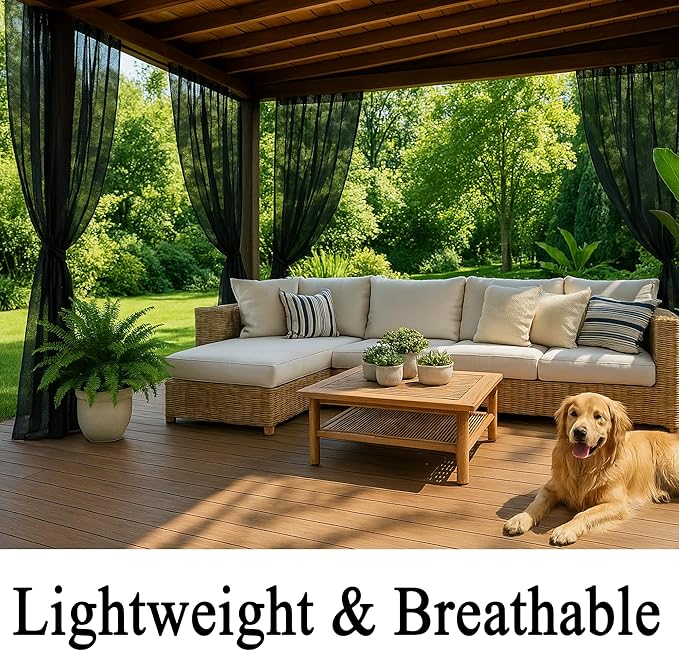 Outdoor Curtains, Black Mesh Panels, Waterproof, 2 Pack