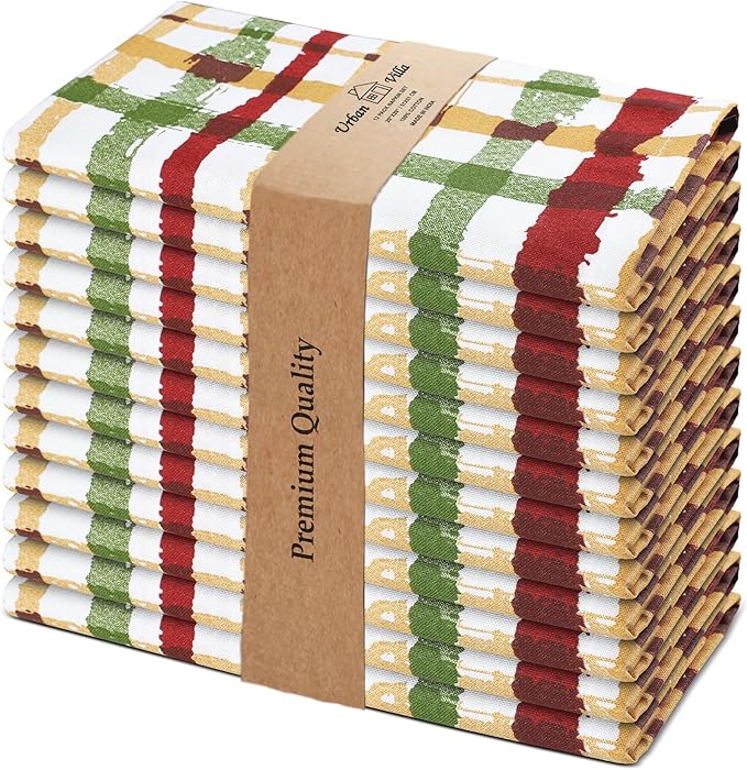 Cloth Napkins Set, Fall Plaid Cotton Dinner Napkins, 20x20 Inch Rectangular