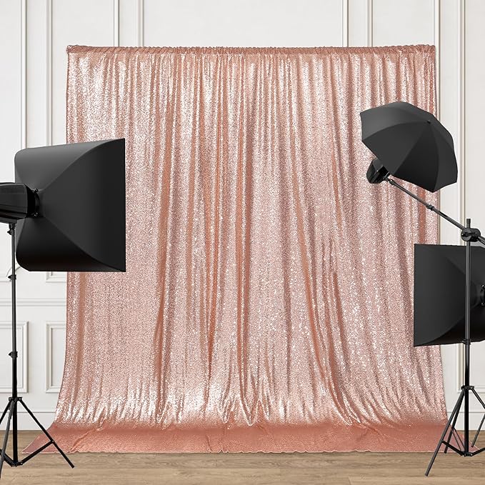 Backdrop Curtain, Rose Gold Sequin, 6 Ft x 6 Ft for Parties