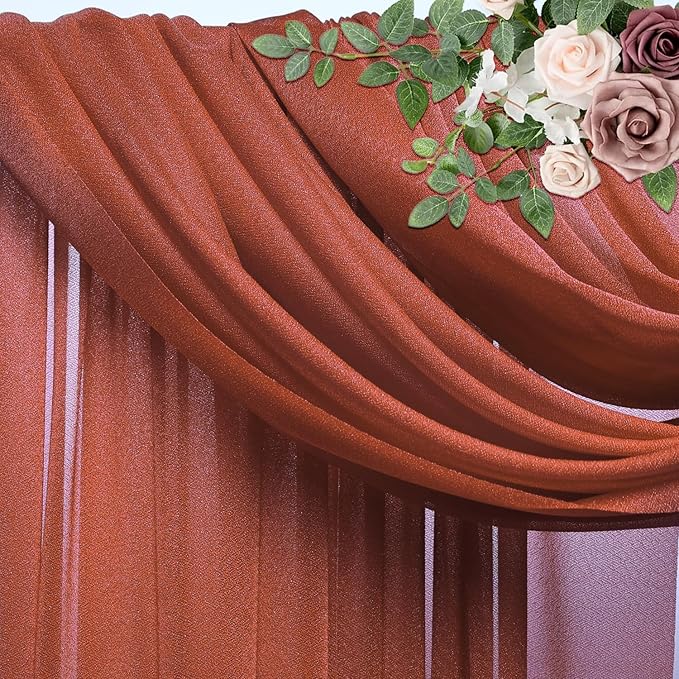 Wedding Arch Draping Fabric 4 Panels 28.7" x 20FT Terracotta Sheer Chiffon Backdrop Drapes for Wedding Ceremony Birthday Party Bridal Shower Outdoor Decoration