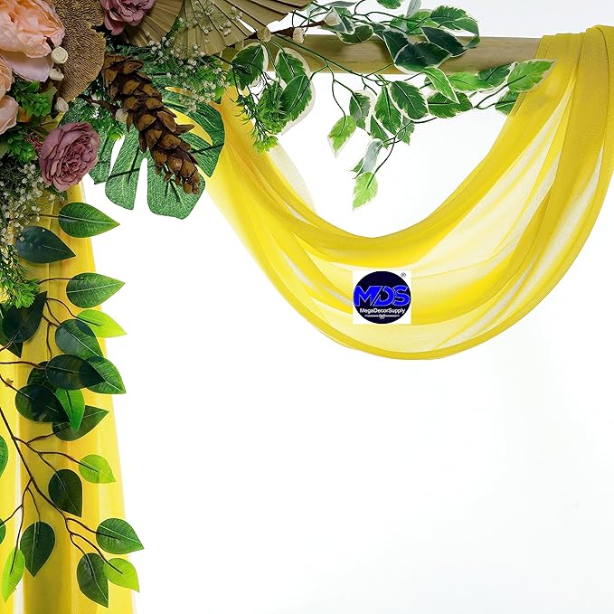 MDS Halloween Chiffon Draping Fabric - 1 Panel, 30" Wide x 100ft Long - Sheer Spooky Arbor & Canopy Drapery for Haunted House Backdrops, Party Ceilings, DIY Costumes & Themed Events - Yellow