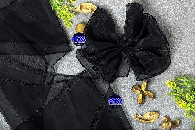 MDS Pack of 10 PCS Organza Chair Sashes Wider Dining Chair Bows Ribbon Tie Back for Wedding Party Birthday Bridal Shower Reception Event Banquet Home Chair Cover Decoration - Black