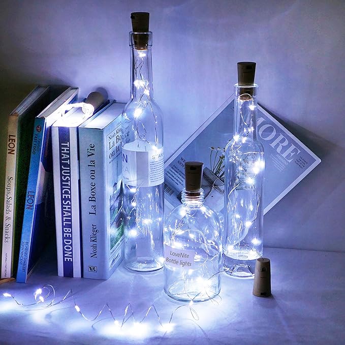 Wine Bottle Lights with Cork, Battery Operated 30 Pack 20 LED Cork Shape Silver Wire Fairy Mini String Lights(No Bottles) for DIY, Party, Decor, Christmas, Halloween,Wedding (30, Cool White)