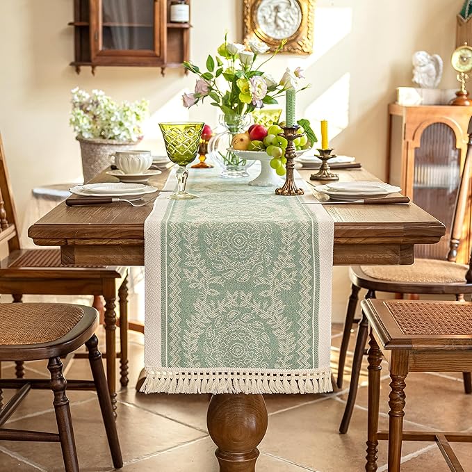 Table Runners 83 Inches,Waterproof Boho Table Runner with Tassel Fringe,Table Runner for Party Coffee Table