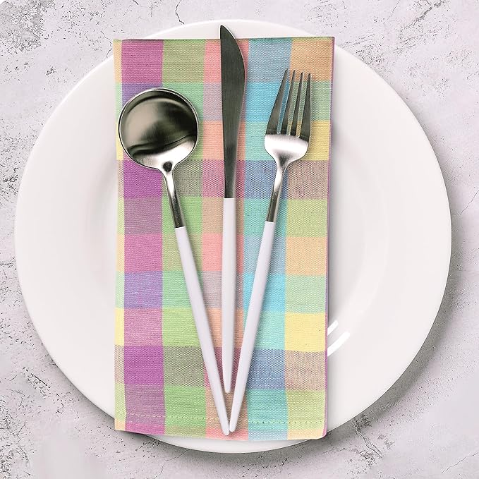 Cloth Napkins Set of 12, Square 100% Cotton, Easter Checks