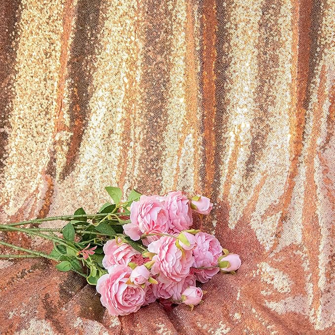 Rose Gold Sequin Photo Backdrop, 10 x 10 Ft Shimmer Curtain Panel