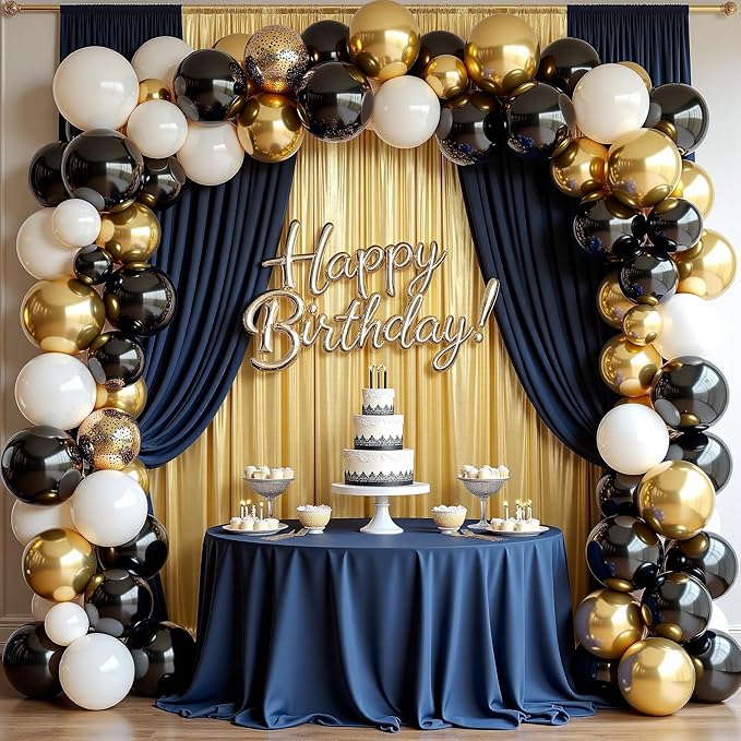 Backdrop Drape with Gold Liquid Metal-Like Sequins, 8 Panels, 40 ft Wide