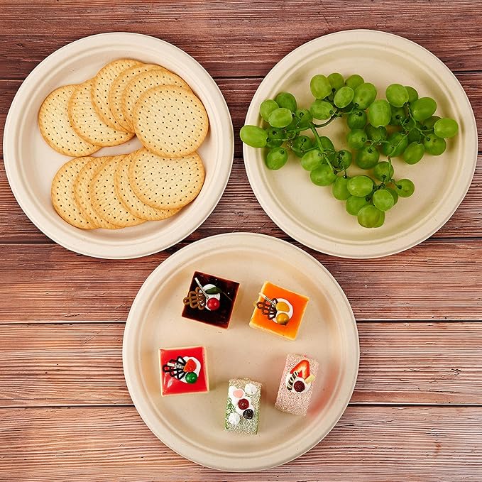 Disposable Paper Plates, 500 Count, Sugarcane Bagasse, Heavy-Duty