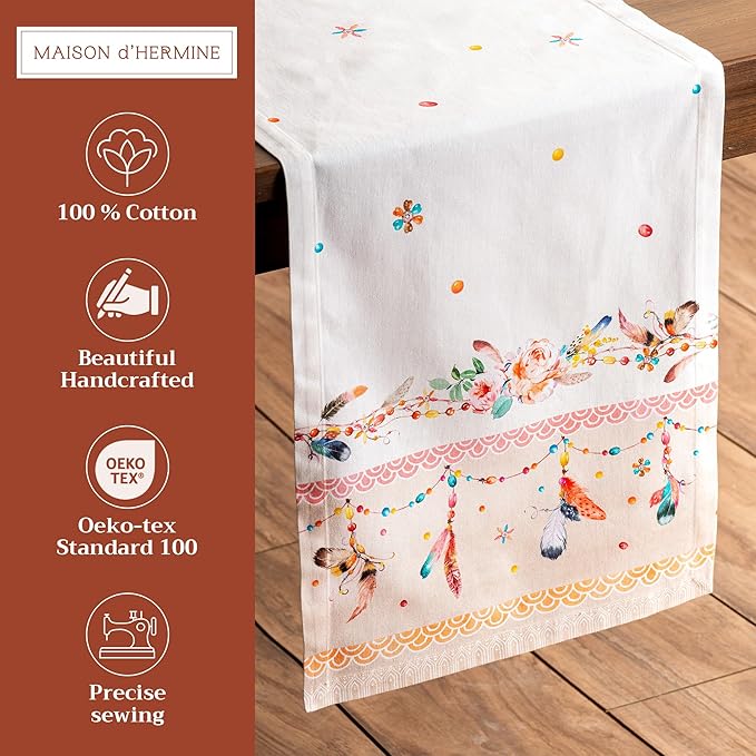 Maison d' Hermine Table Runner 100% Cotton Single Layer Table Runners 108 inches Long Decorative for Home Kitchen Dining Party Wedding Bridal Shower Spring Summer (Ibiza - Beige, 14.50" x 108")