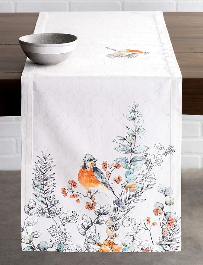 Maison d' Hermine Table Runner 100% Cotton Single Layer Table Runners 72 inches Long for Thanksgiving Christmas Decorations Home Kitchen Dining Party Wedding (Whitish Shabby Chique, 14.5" x 72")
