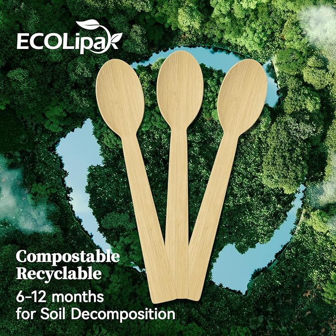 Disposable Bamboo Spoons, 300 Count, Brown, 6.7 Inch