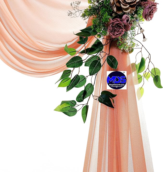 MDS Halloween Chiffon Draping Fabric - 2 Panel, 30" Wide x 75ft Long - Sheer Spooky Arbor & Canopy Drapery for Haunted House Backdrops, Party Ceilings, DIY Costumes & Themed Events - Coral Peach