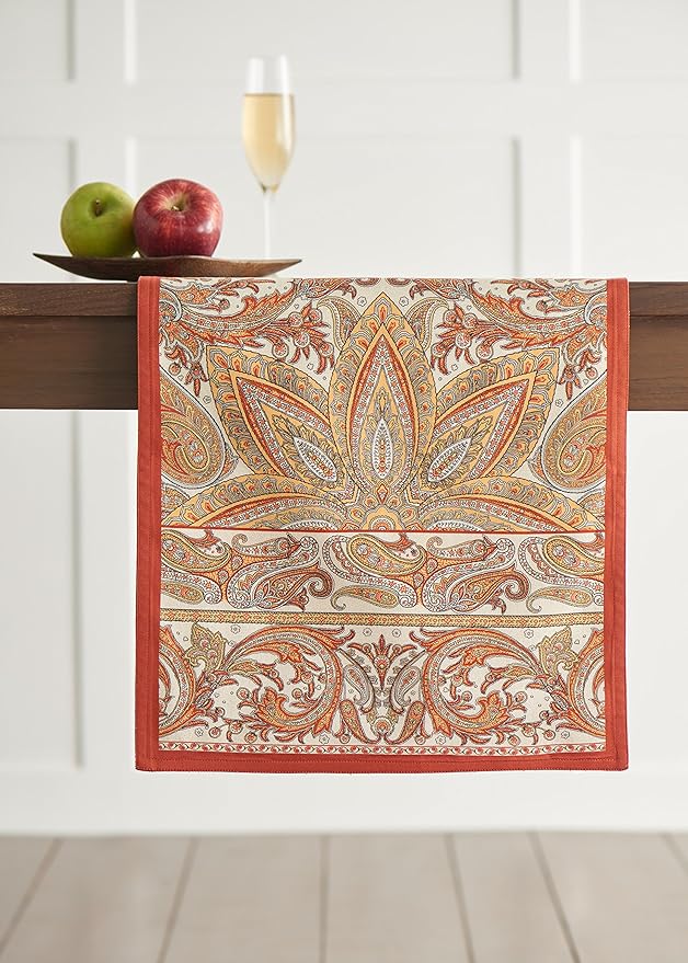 Maison d' Hermine Table Runner 100% Cotton Single Layer Table Runners 60 inches Long for Thanksgiving Christmas Decorations Home Kitchen Dining Party Wedding (Kashmir Paisley, 14.5" x 60")