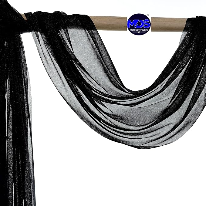 MDS Halloween Chiffon Draping Fabric - 1 Panel, 30" Wide x 100ft Long - Sheer Spooky Arbor & Canopy Drapery for Haunted House Backdrops, Party Ceilings, DIY Costumes & Themed Events - Black