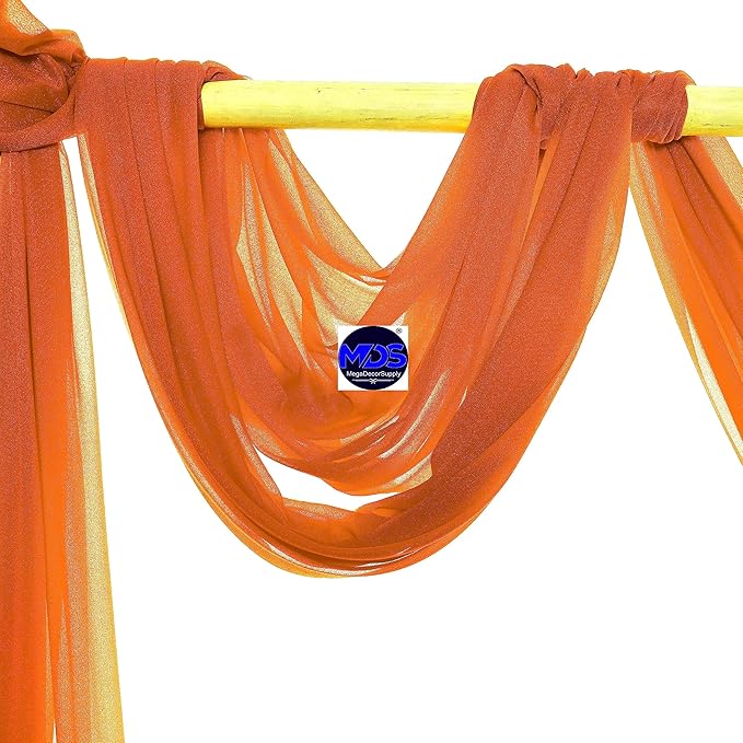 MDS Halloween Chiffon Draping Fabric - 2 Panel, 30" Wide x 50ft Long - Sheer Spooky Arbor & Canopy Drapery for Haunted House Backdrops, Party Ceilings, DIY Costumes & Themed Events - Orange