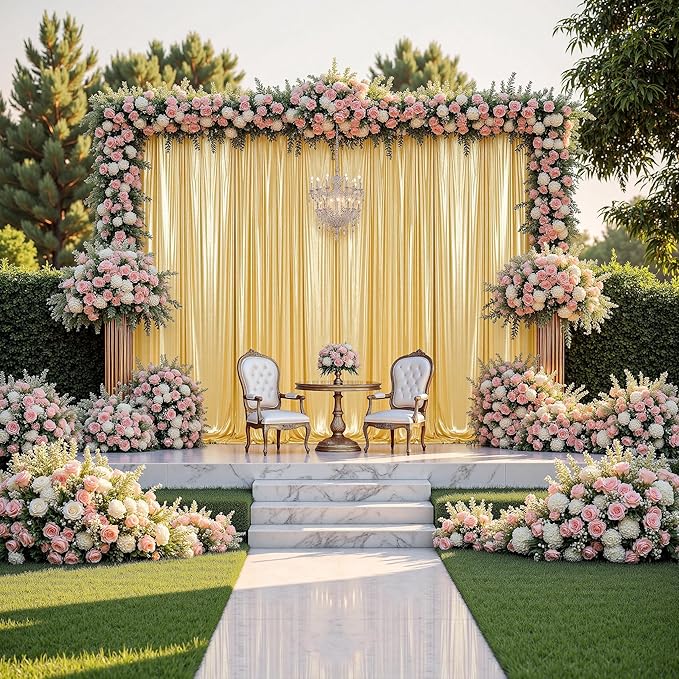 gogoparti 20x10FT Gold Sequin Backdrop Curtain - 4 Panels of 5x10FT Wrinkle-Free Glitter Drapes for Photography, Birthdays, Weddings & Graduations