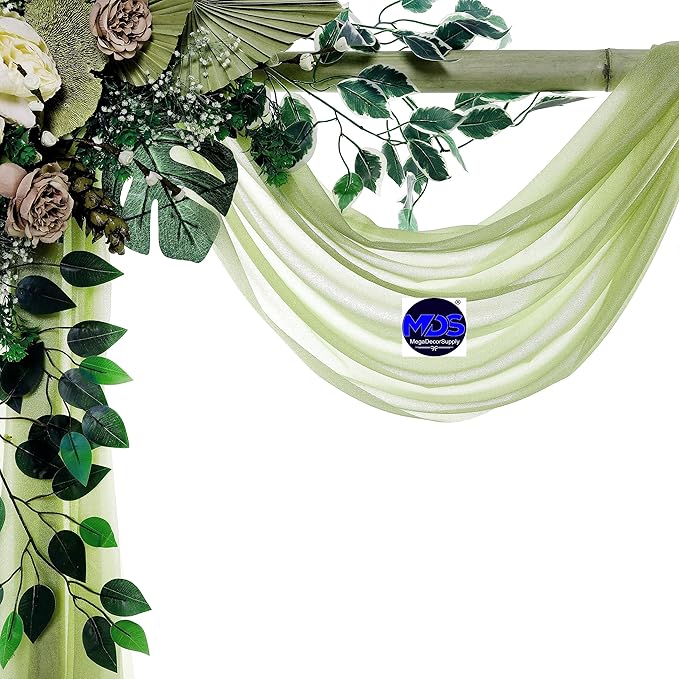 MDS Halloween Chiffon Draping Fabric - 2 Panel, 30" Wide x 50ft Long - Sheer Spooky Arbor & Canopy Drapery for Haunted House Backdrops, Party Ceilings, DIY Costumes & Themed Events - Sage Green