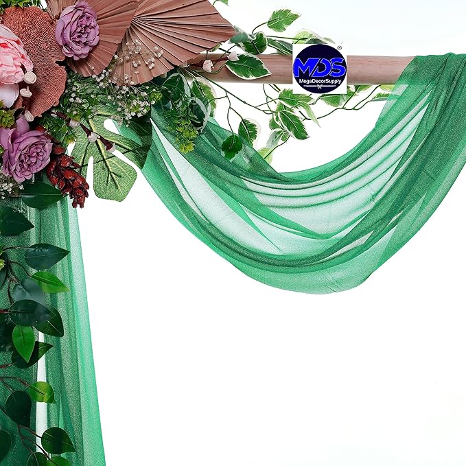 MDS Halloween Chiffon Draping Fabric - 2 Panel, 30" Wide x 40ft Long - Sheer Spooky Arbor & Canopy Drapery for Haunted House Backdrops, Party Ceilings, DIY Costumes & Themed Events - Emerald Green