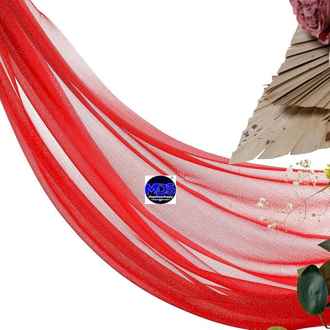 MDS Halloween Chiffon Draping Fabric - 1 Panel, 30" Wide x 100ft Long - Sheer Spooky Arbor & Canopy Drapery for Haunted House Backdrops, Party Ceilings, DIY Costumes & Themed Events - Red