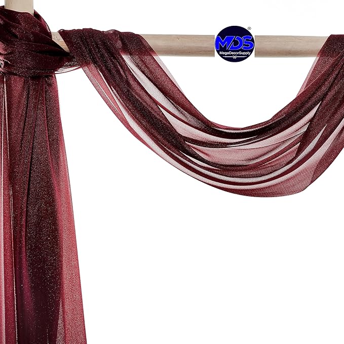 MDS Halloween Chiffon Draping Fabric - 2 Panel, 30" Wide x 100ft Long - Sheer Spooky Arbor & Canopy Drapery for Haunted House Backdrops, Party Ceilings, DIY Costumes & Themed Events - Burgundy