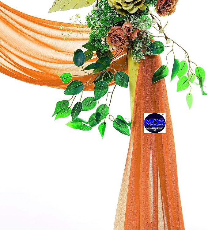 MDS Halloween Chiffon Draping Fabric - 2 Panel, 30" Wide x 50ft Long - Sheer Spooky Arbor & Canopy Drapery for Haunted House Backdrops, Party Ceilings, DIY Costumes & Themed Events - Orange