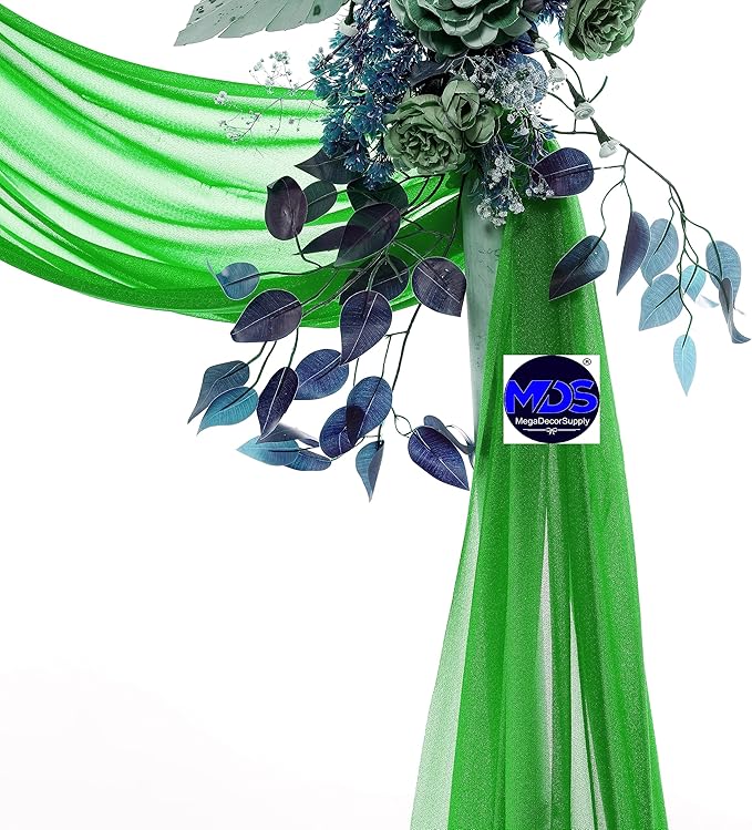 MDS Halloween Chiffon Draping Fabric - 2 Panel, 30" Wide x 100ft Long - Sheer Spooky Arbor & Canopy Drapery for Haunted House Backdrops, Party Ceilings, DIY Costumes & Themed Events - Green