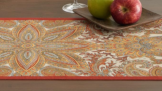 Maison d' Hermine Table Runner 100% Cotton Double Layer Table Runners 108 inches Long for Thanksgiving Christmas Decorations Home Kitchen Dining Party Wedding (Kashmir Paisley, 14.5" x 108")