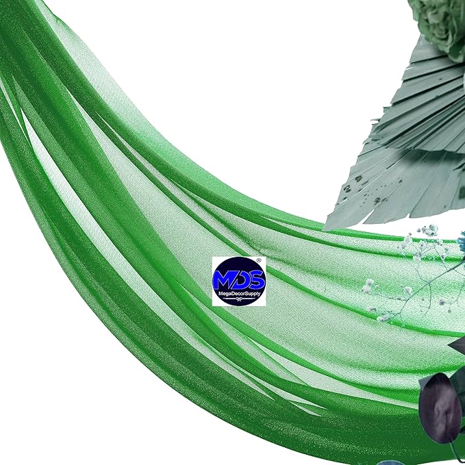 MDS Halloween Chiffon Draping Fabric - 2 Panel, 30" Wide x 100ft Long - Sheer Spooky Arbor & Canopy Drapery for Haunted House Backdrops, Party Ceilings, DIY Costumes & Themed Events - Green